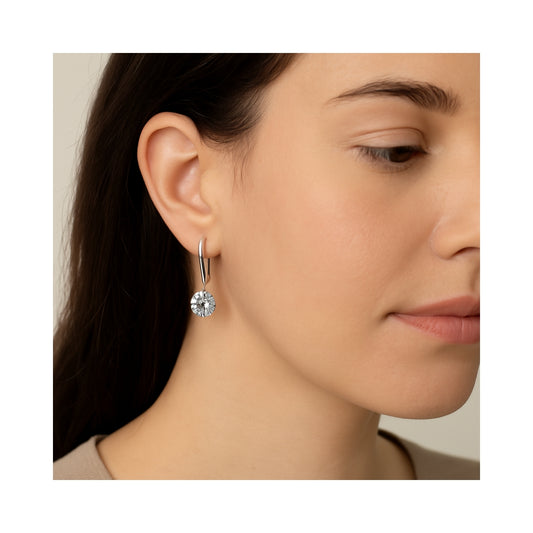 Classic Solitaire Drop Earrings - Silver-Tone Sparkle