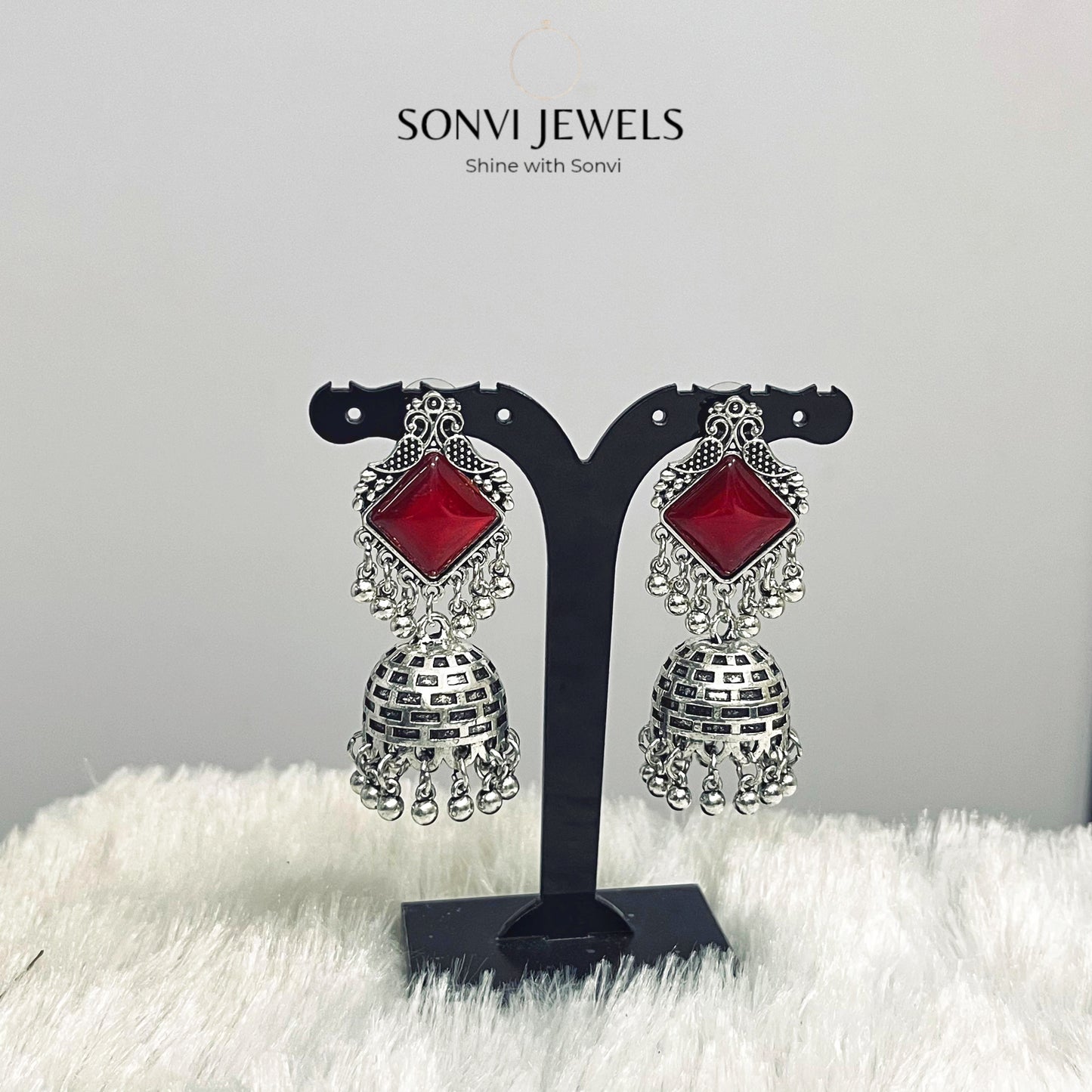 Ruhani Red Stone Jhumka