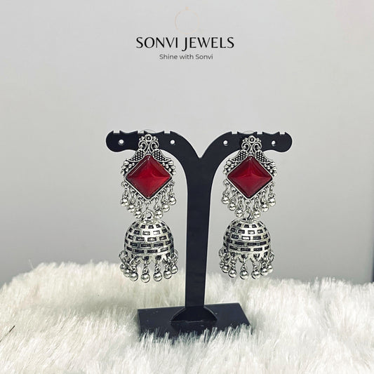 Ruhani Red Stone Jhumka