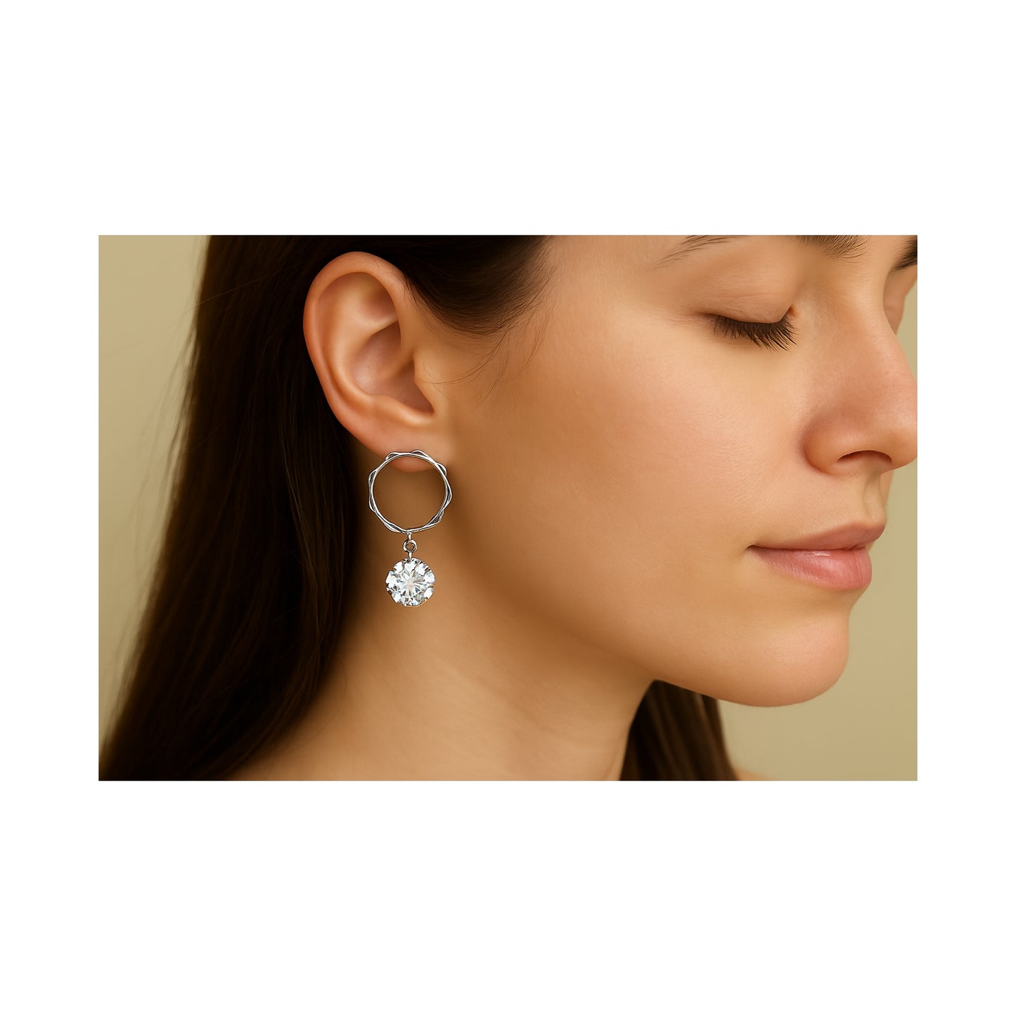 Twist Hoop Solitaire Drop Earrings - Modern Silver Elegance