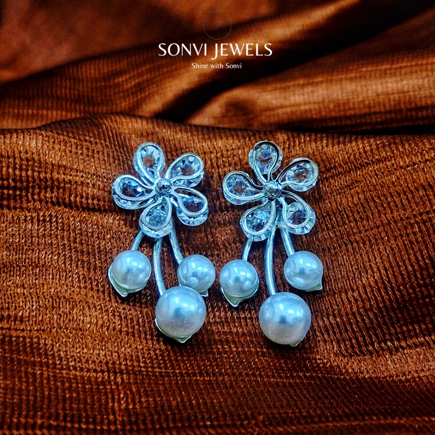 Floral Pearl Drop Earrings - Gold-Silver-Plated Elegance