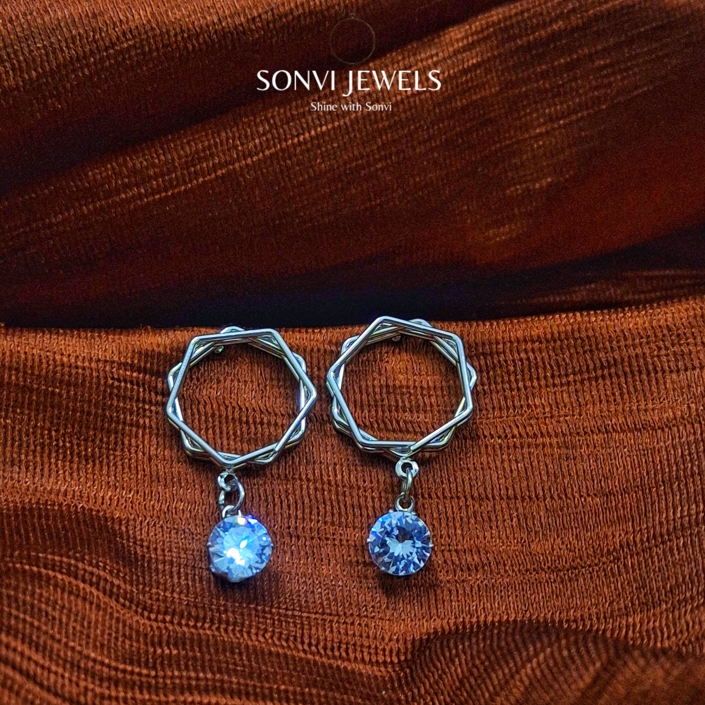 Twist Hoop Solitaire Drop Earrings - Modern Silver Elegance