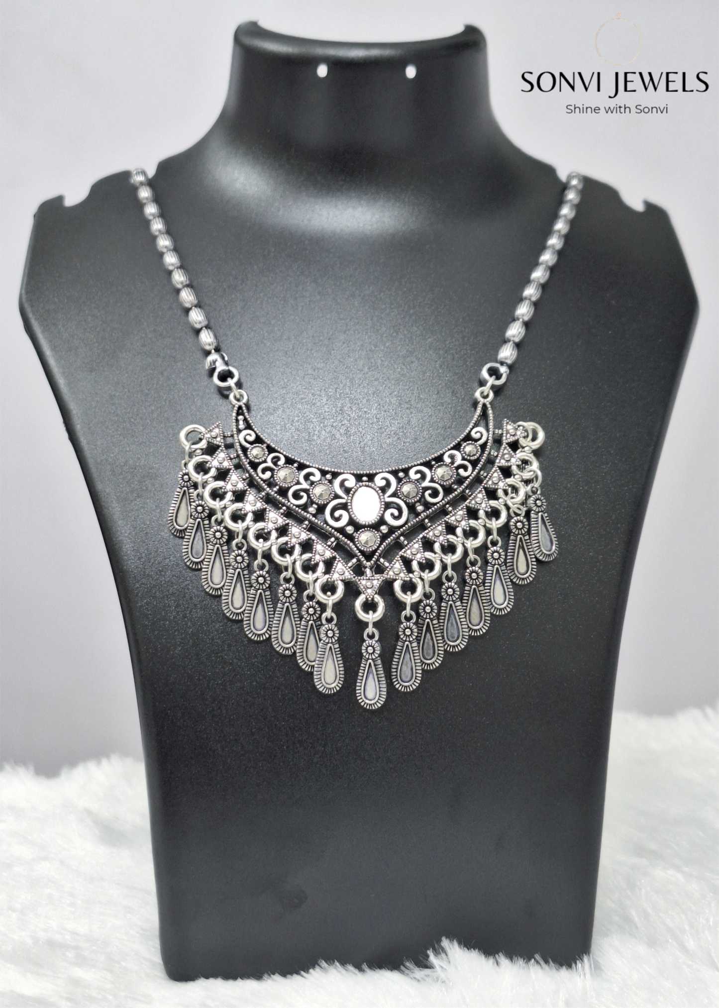 Sonvi Adira Oxidised Chandelier Necklace
